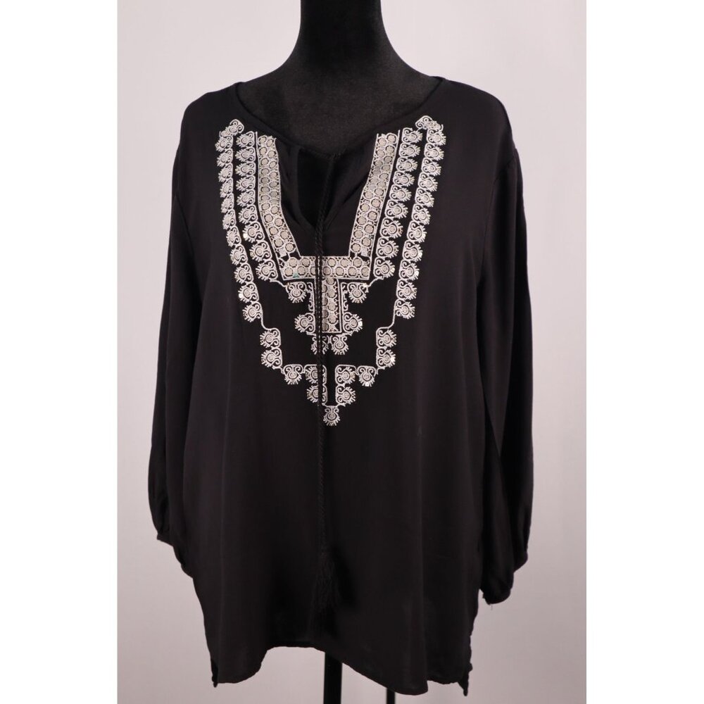New York‎ & Company Black Tunic with Silver Embellishments Boho Style Size Large